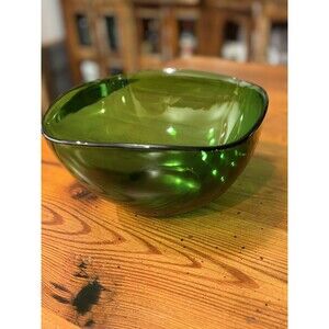 Vintage Vereco France ~Emerald Green Glass Serving/Salad Bowl ~Tempered Glass